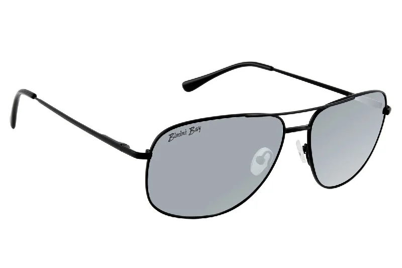 Aviator Sunglasses - Gloss Black Frame/Smoke Silver Lense (Size 4)