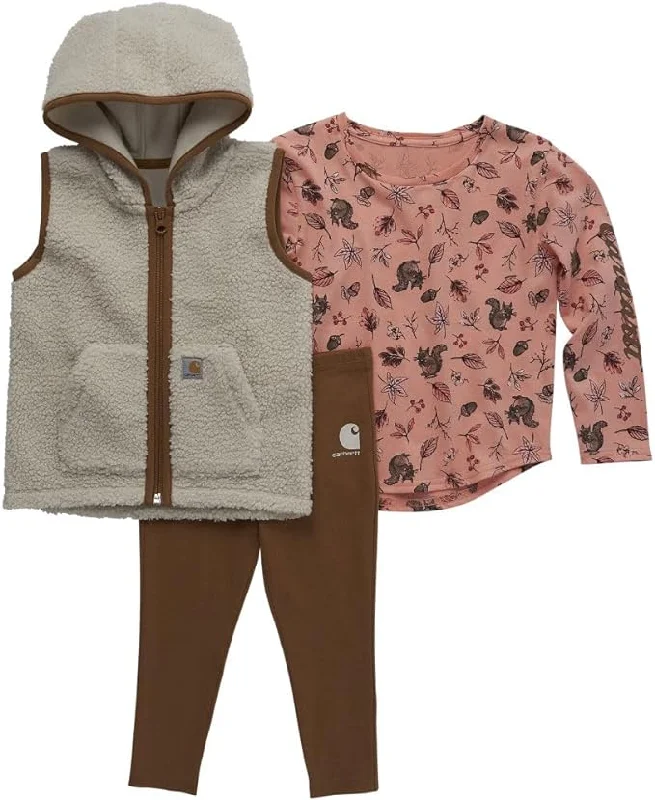 Carhartt Kids Girl's 3 Piece Sherpa Vest, Shirt and Pant Set