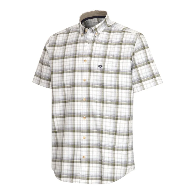 Hoggs of Fife Tresness SS Cotton Stretch Check Shirt - Olive