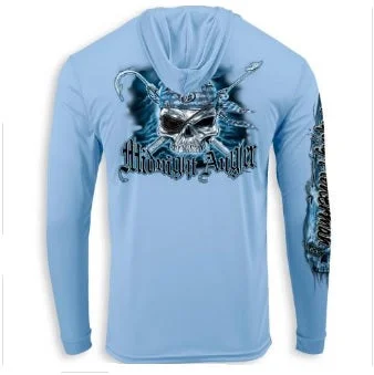 Flying Fisherman Performance Hoodie Pirate Skull Blue Mist XX-Large