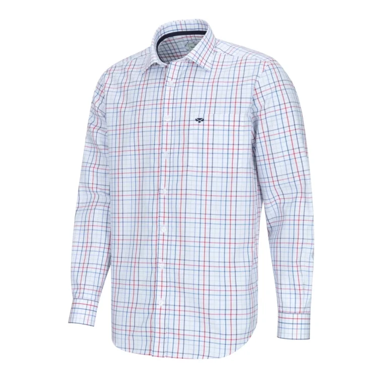 Hoggs of Fife Turnberry Twill Cotton Shirt - White/Red/Navy Check - Size Small