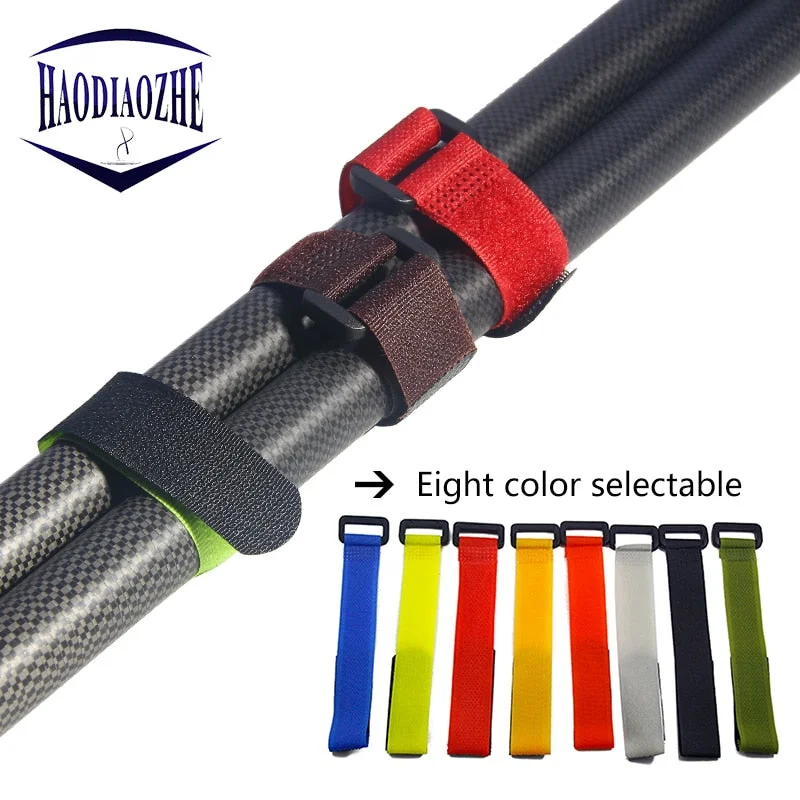 HAODIAOZHE 1Pcs Reusable Fishing Rod Tie Holder Strap Fastener Suspenders Hook Loop Cord Belt Fishing Tackle Accessories YU329