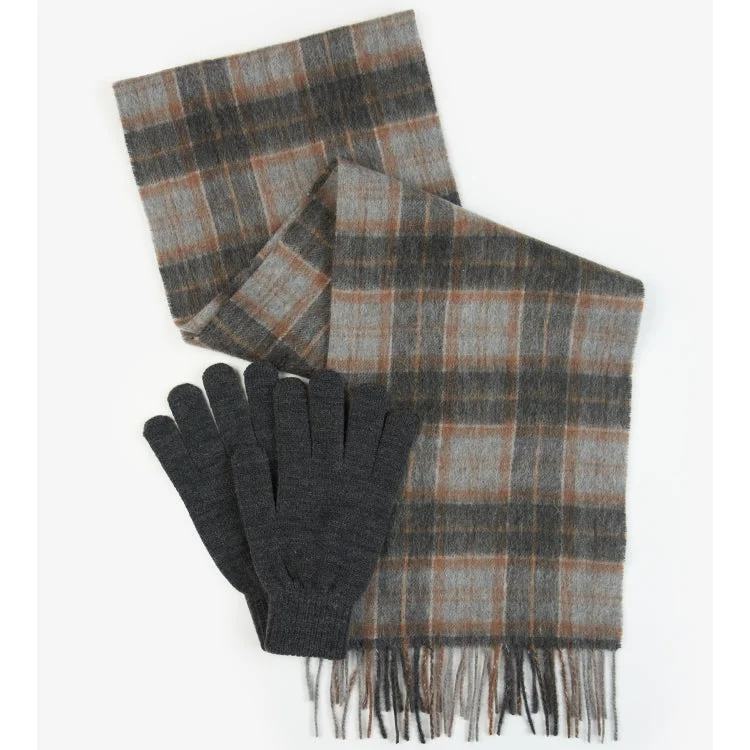 Barbour Tartan Scarf and Glove Gift Set - Greystone