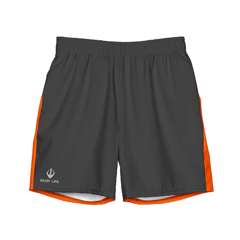 Enjoy Life. - Men's Swim/Gym Hybrid Shorts (DARK GREY/ORANGE)