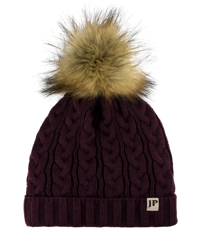 Jack Pyke Ladies Cable Knit Bob Hat - Burgundy