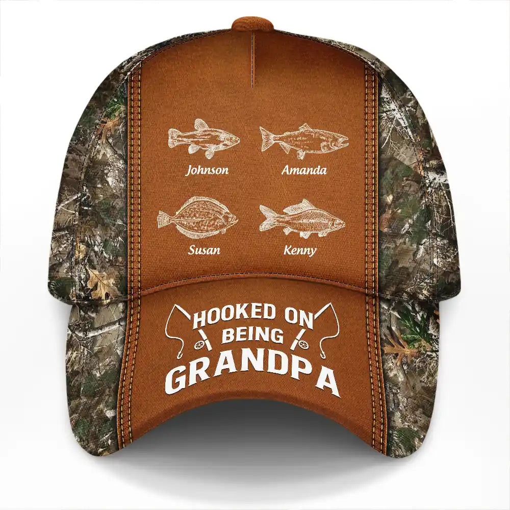 Hooked On Being Grandpa Fishing - Personalized Classic Cap