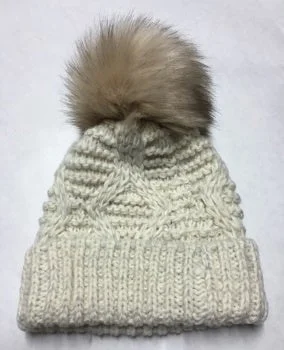 John Norris Cable Knit Fur Bobble Hat